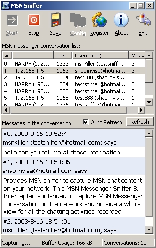 Screenshot of MSN Sniffer